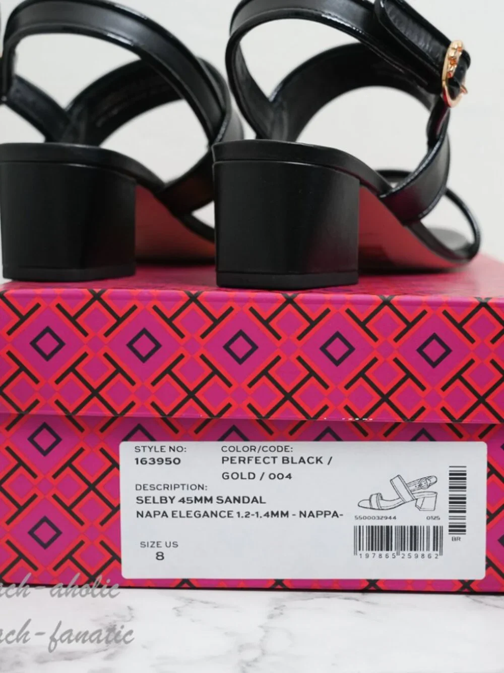 Tory Burch Selby 45MM Napa Leather Sandal in Perfect Black/Gold NIB